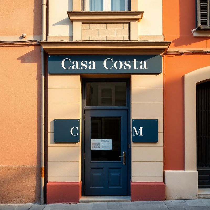 Ingresso dell'ufficio Casa Costa in Via Sparano a Bari, insegna blu ardesia su facciata in pietra